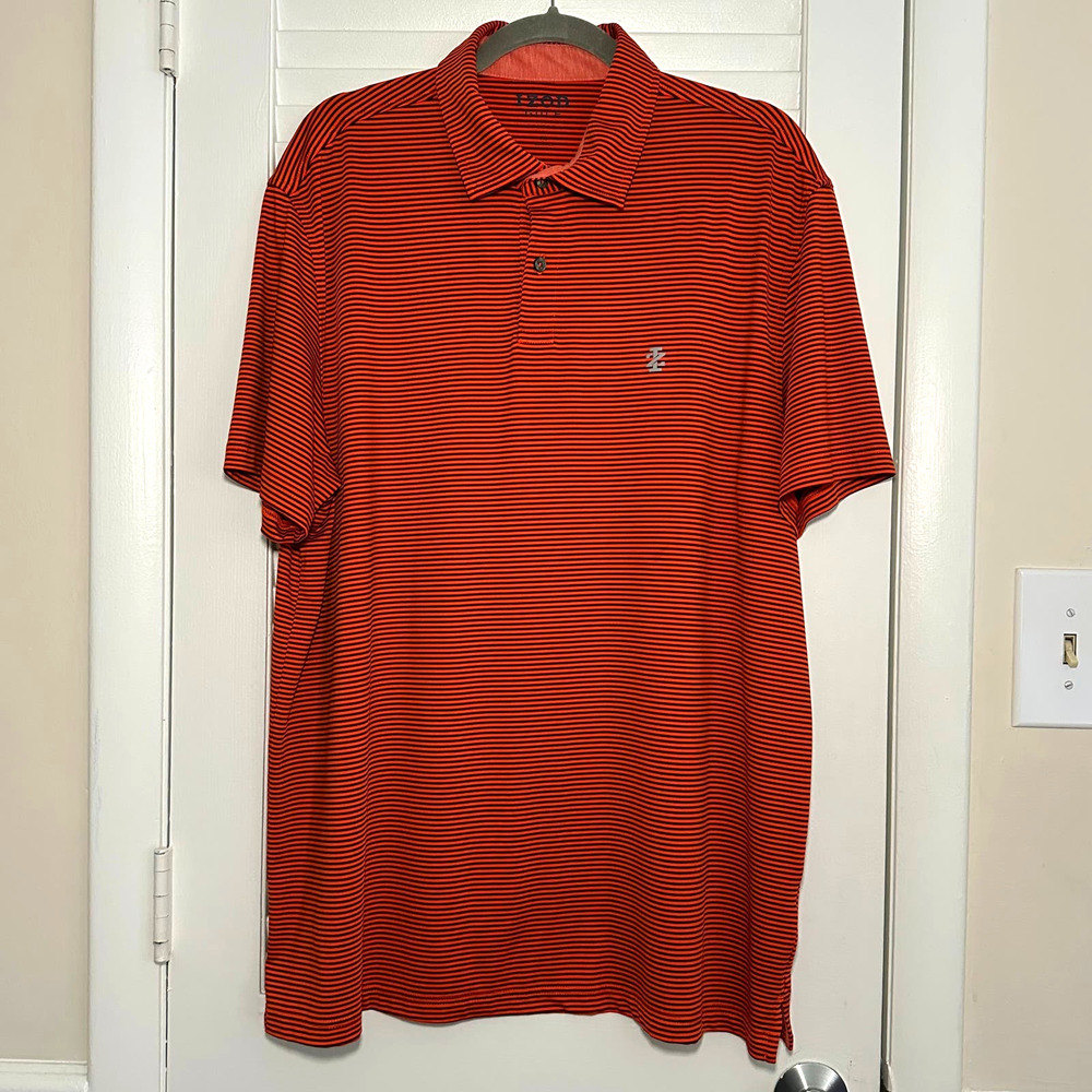 Men's Izod Golf Polo Orange and Navy Stripe Size XL